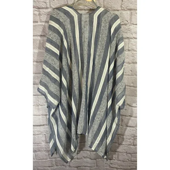 Time and Tru One Size Striped Ruana Open Front Poncho Wrap Shawl Cover Up Layer - Picture 4 of 6